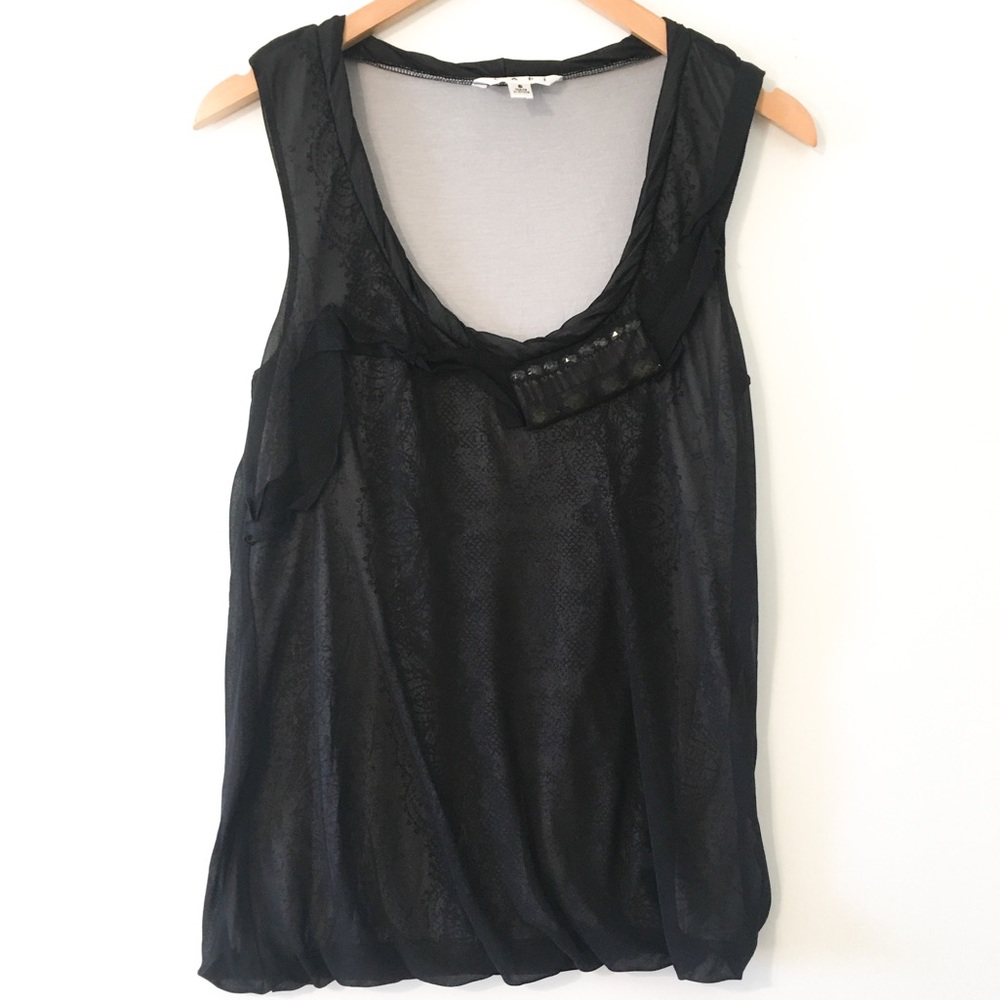 CAbi short jeweled neck short sleeve top, small